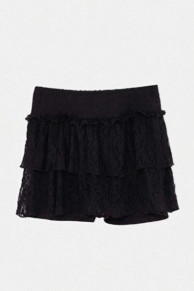 Trendyol Curve Fusta neagră super mini din dantelă tricotată cu pantaloni scu...