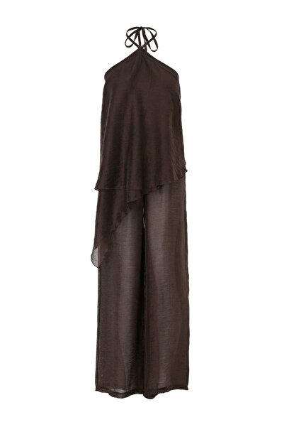 Trendyol Collection Set de pantaloni și bluză de plajă cu guler tip halter, ț...