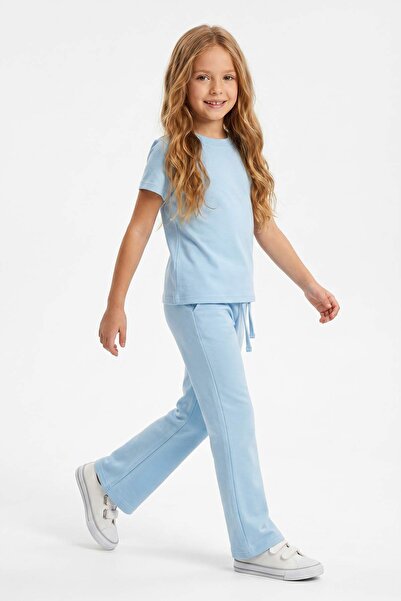 TRENDYOLKIDS Ανοιχτό μπλε πλεκτό σετ με ίσιο πλεκτό κάτω μέρος - άνω μέρος TK...