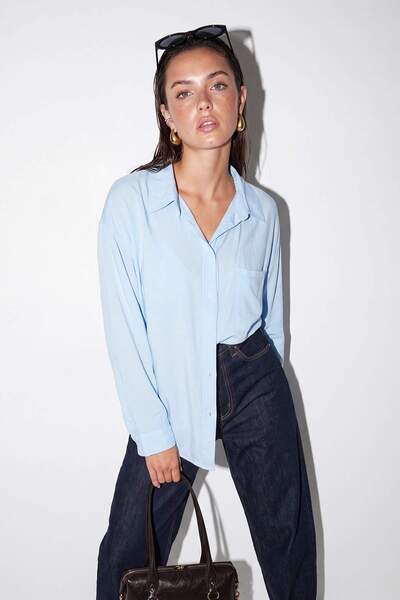 Drop by TrendyolMilla Plava košulja sa džepovima TDRSS26GO00008