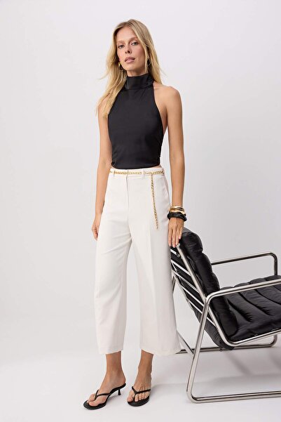 Trendyol Collection White Culotte Patterned Belted Trousers Twoss26Pl00224