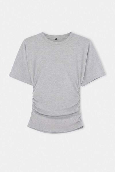 Trendyol Collection Gray Melange Fitted Crew Neck Short Drawstring Cotton Str...