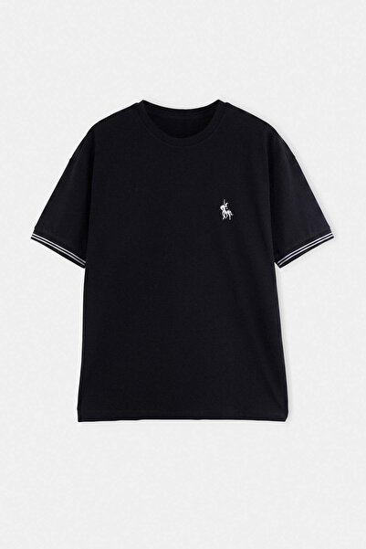Trendyol Collection Black Oversize/Wide Cut Horse Embroidered Knitwear Tape D...