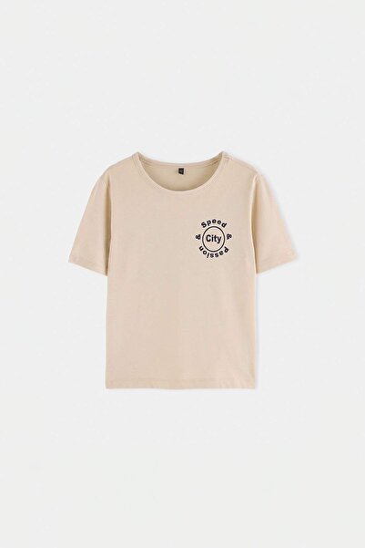 TRENDYOLKIDS Ecru Plain Knitted T-Shirt Tkdss26Ts00101
