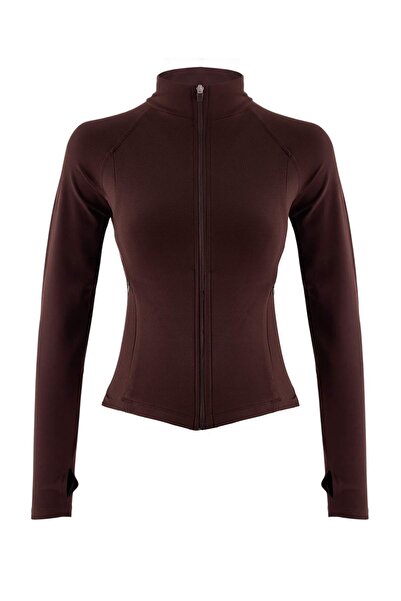 Trendyol Kollektion Braune, gebürstete, gestrickte Sportjacke aus weichem Sto...