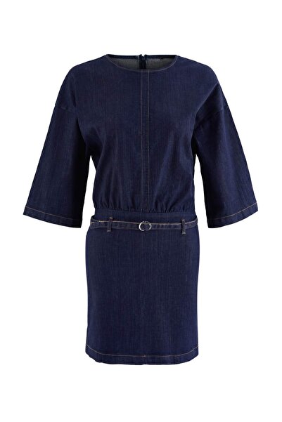 Trendyol Collection Dark Blue Belt Detailed Mini Denim Dress Twoaw27El00062