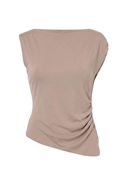 Trendyol Collection Tricou tricotat, asimetric, cu umeri goi, cu croială ajus...
