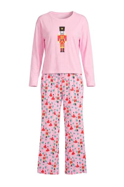 Trendyol Kollektion Rosa 100 % Baumwolle, weihnachtliches 30/1-Strick-Pyjama-...