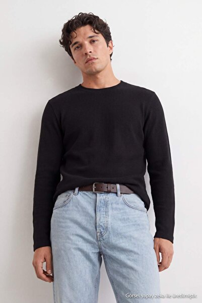 Trendyol Collection Black Regular/Comfortable Fit Waffle Textured Knitted Swe...