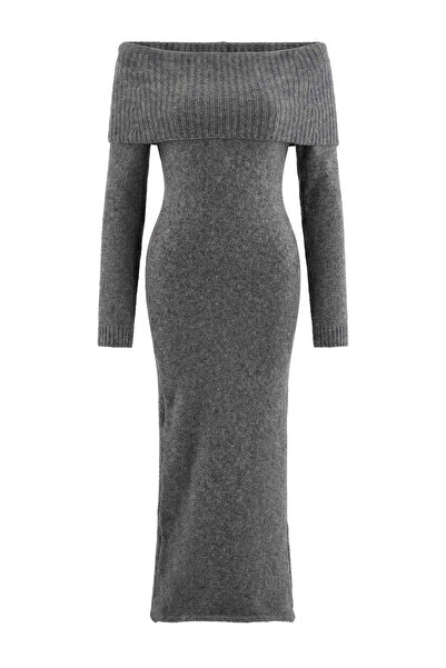 Trendyol Collection Anthracite Carmen Collar Maxi Knitwear Dress Twoaw27El00011
