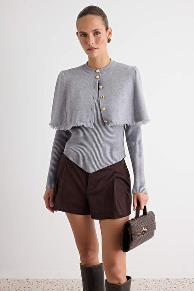 Trendyol Kollektion Anthrazitfarbener zweiteiliger Strickpullover mit abnehmb...