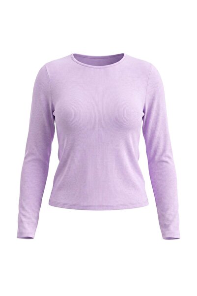 Trendyol Collection Lilac Wool Transparent Fitted Crew Neck Fake Knitwear Kni...