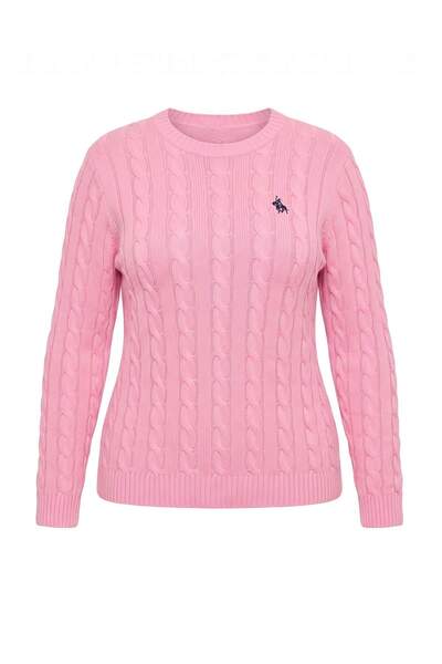 Trendyol Curve Pink Embroidered Hair Braided Knitwear Sweater Tbbaw27An00050