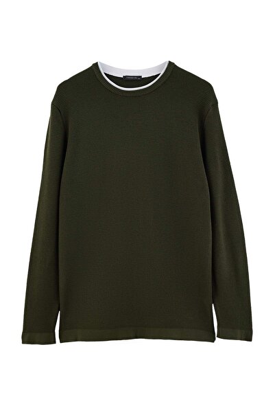 Trendyol Kollektion Khakifarbener, normal geschnittener Strickpullover mit st...