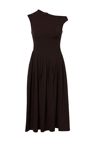 Trendyol Collection Brown Plain Midi Woven Dress Twoaw27El00198