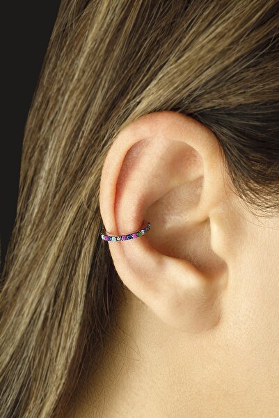 BY BARUN SİLVER Kıkırdak Earcuff Kıkrdak Küpe Renkli Safir Zümrüt Yakut Zirko...