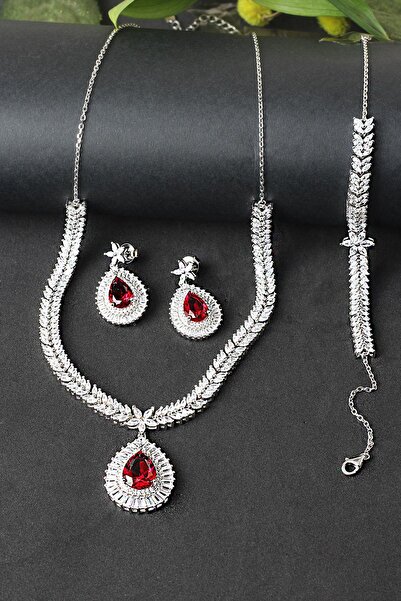 BY BARUN SİLVER Gümüş Set Gerdanlık Safir Zümrüt Yakut Rengi 925 Ayar Zirkon ...
