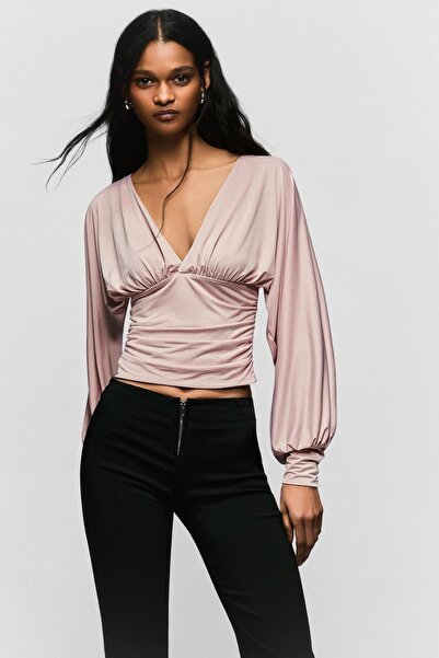 Bershka Uzun kollu büzgülü top