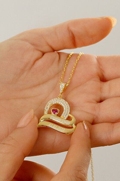 Silvano Jewelry 925 Ayar Gümüş Isimli Çift Şeritli Kalp Kolye