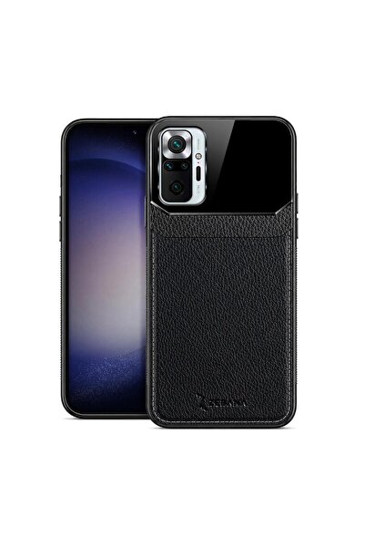 Zebana Xiaomi Redmi Note 10S Uyumlu Kılıf Lens Deri Kılıf Siyah