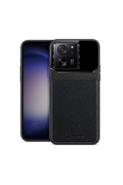 Zebana Xiaomi Mi 13T Uyumlu Kılıf Lens Deri Kılıf Siyah