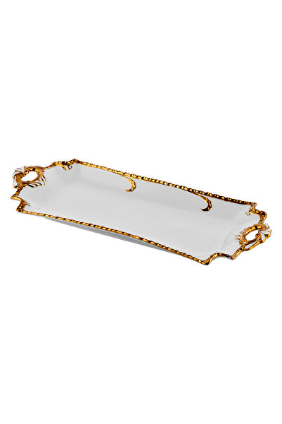 ROY KING Πιατέλα παρουσίασης CAMELIA GOLD με όρθια λαβή 44*19 εκ.