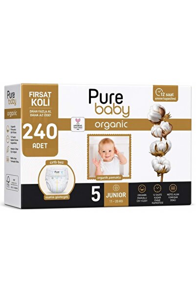 Pure Baby Organik Bebek Bezi 5 Beden 11-20 KG Junior 240 Adet Ekstra Fırsat Pk