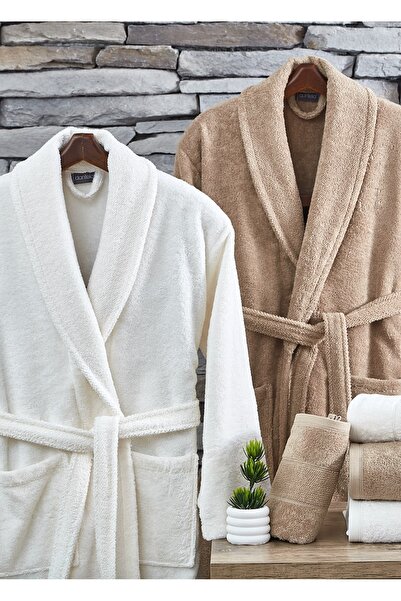 Dantela Peren Σετ Οικογενειακών Μπουρνουζιών 6 Τεμαχίων από Βαμβάκι - Κρεμ/Μπεζ