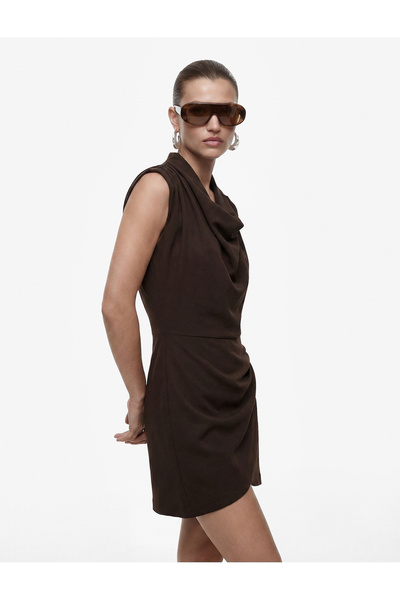 Koton Μίνι φόρεμα με γιακά Degaje, αμάνικο, με ντραπέ και συνδυασμό βισκόζης