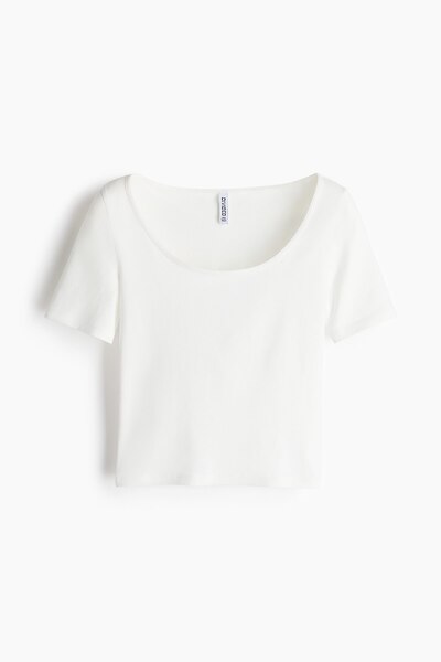 H&M Derin Yuvarlak Yakalı Kısa Tişört