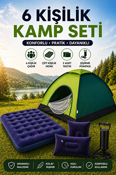 Onetick 6 Kişilik Kamp Çadırı Çift Kişilik Yatak ve Yastık Kamp Seti