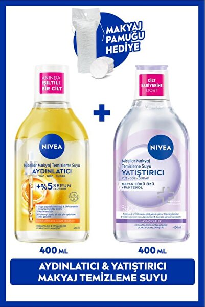 NIVEA Aydınlatıcı ve Yatıştırıcı Micellar Makyaj Temizleme Suyu Seti 400ml+40...