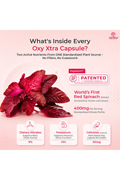 Gardeno Nurturing LIfe Oxy Xtra | Nitric Oxide Support | Stamina & Performance Booster | Red Spinach 450mg | 60 Caps