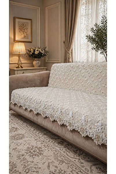 DECORA CASA HOME COLLECTİON Κάλυμμα καναπέ με δαντέλα σενίλ, αντιολισθητικό, ...