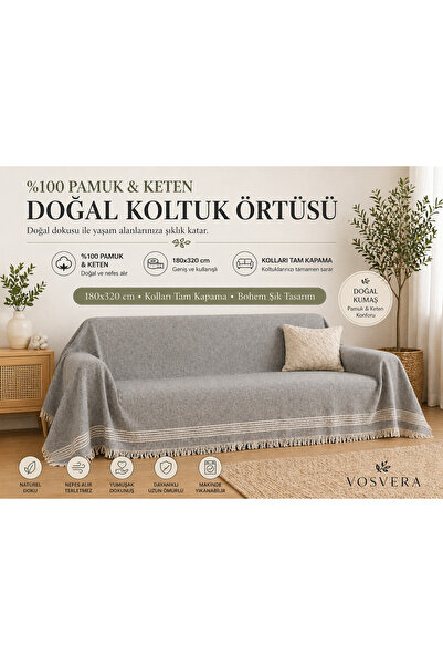 vosvera Κάλυμμα καναπέ από 100% βαμβακερό λινό 180x320 Κάλυμμα καναπέ-κρεβάτι...