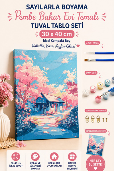 caps office Sayılarla Boyama Sakura Bahçesi Temalı Tuval Tablo Seti | 30x40 c...