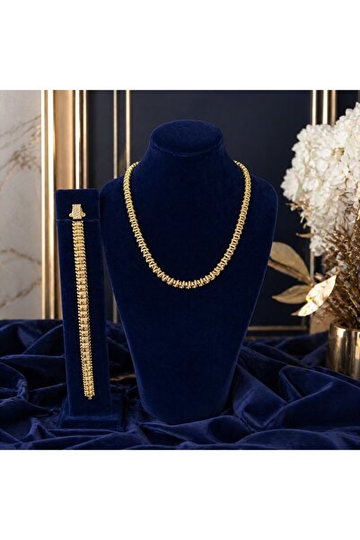 Constanza Exclusive 22 Ayar Altın Kaplama Zikzak Taşlı Set: Kolye Ve Bileklik...