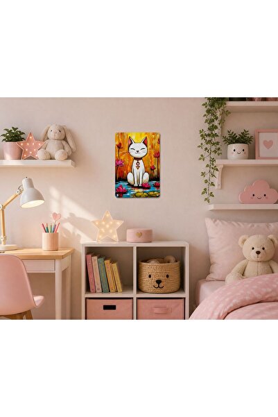 UPEKA Kedi ve Kız Temalı Şık Modern Tasarım Dekorasyon Metal Duvar Tablo 30cmX20cm