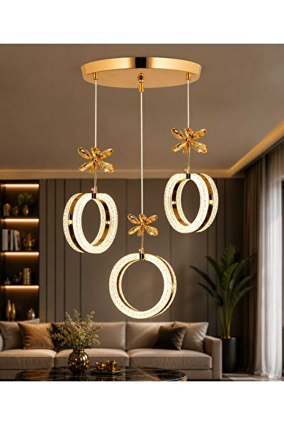 Marsel Lighting ALYA 3LÜ GOLD AVİZE 3 RENK LED SECENEKLİ SALON OTURMA ODASI A...