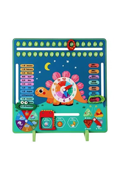 divendi-ro Panou educațional cu ceas și calendar, model dinozaur, multicolor
