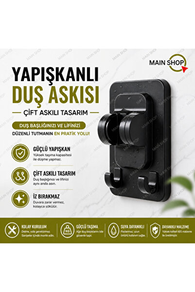 MAİN SHOP Duş Başlığı Tutucu Suya Dayanıklı El Duşu Tutucu Yapışkanlı 2 Kanca...