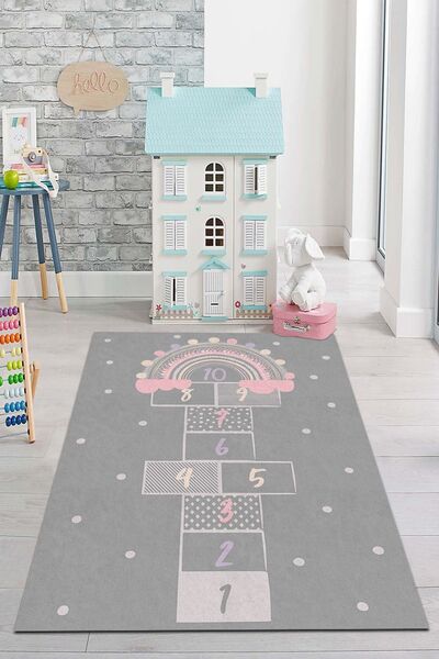 PINKIE HOME Dijital Baskı Kaymaz Taban Makinede Yıkanabilir Gökkuşağı Desenli...