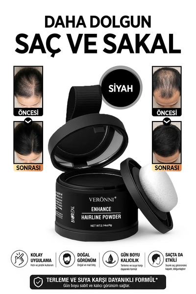 BİOREAL Saç Dolgunlaştırıcı Siyah Pudra | Seyrek Sakal Saçlar için Saç Fiberi...