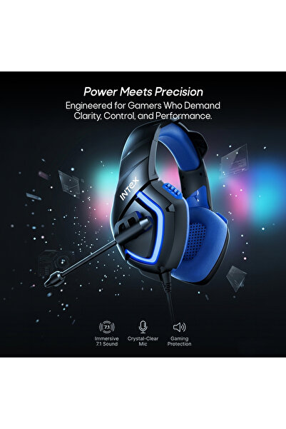 Intex Titan Gaming IT-311Blu Gaming Headset RGB LED Light, Noise Cancelling Mic, Stereo Surround Sound, Comfortable Over-Ear Headphones for PC, PS4, PS5, Xbox, Laptop