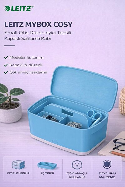 Leitz MyBox Cosy Small Ofis Düzenleyici Tepsili - Kapaklı Saklama Kabı - Mavi