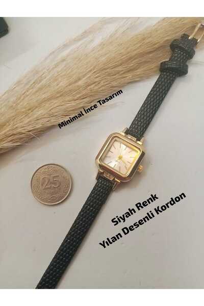 QUARTZ Retro Minimal Model Black Color Strap Women's Wristwatch - Gold Color ...