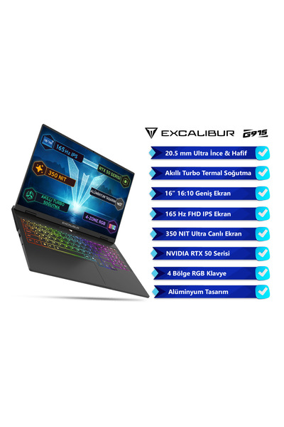 CASPER Excalibur G915 i7-13620H 32GB 1TB 8GB RTX5070 165Hz 16" Freedos Gaming Laptop G915.1362-DF70X-C