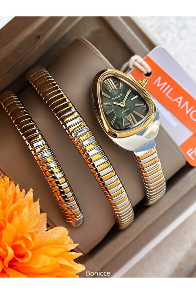Ferrucci Women's Snake Watch, in Gift Box, Steel Band, Yellow-Silver Green Co...