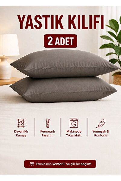 ÇIQRIK HOME 2 Adet Fermuarlı Antrasit Yastık Kılıfı