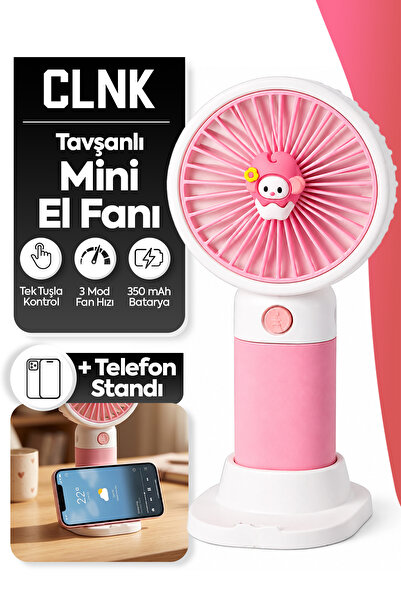 CLNK Tavşan Figürlü Tasarım 3 Kademeli Sessiz Mini El Masa Fan Vantilatör Tur...